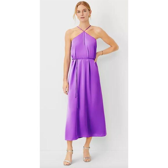 Ann Taylor Criss Cross Halter Maxi Dress in Purple Size Small NWT! - Picture 3 of 9